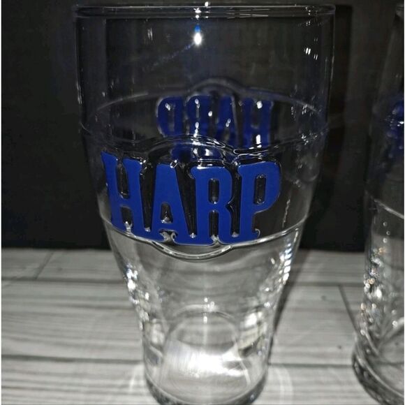Vintage Harp Beer Glass Cup Logo Embossed in Raised Blue Letters Mancave - Picture 4 of 7